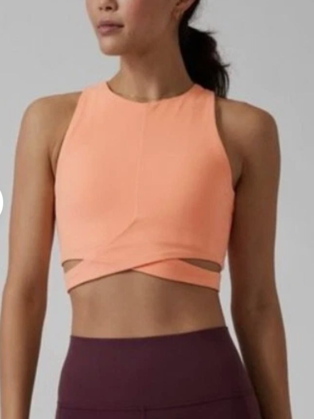 Athleta Conscious Crop Cutout Workout Bra Light Orange Wrap Cutout Size Medium